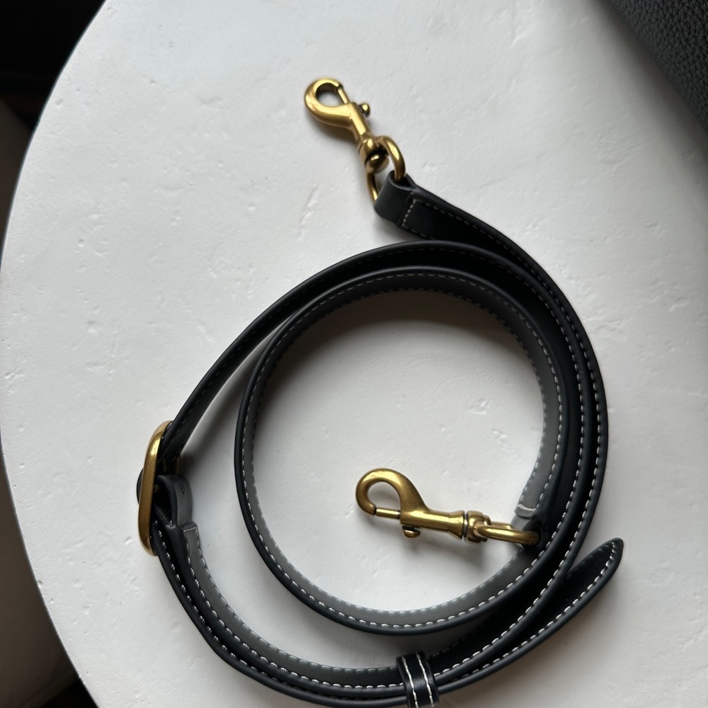 Quince Black Pebbled Leather Satchel with Gold Hardware - Picture 3 of 4